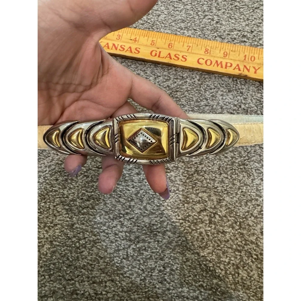 Dame Genuine Snakeskin Women's Yellow Belt Deco Gold Silver Hook Buckle‎